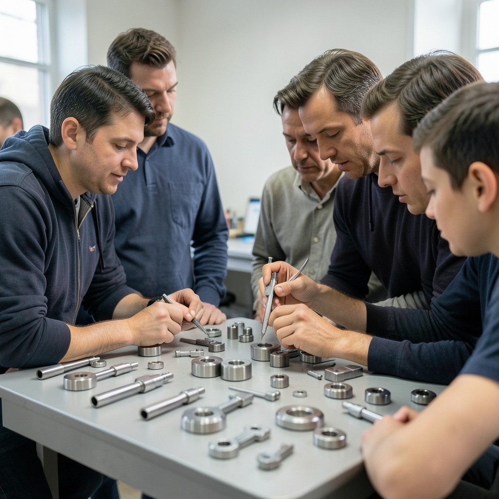 Learners gathered around an inspection table during a short Spruceway workshop